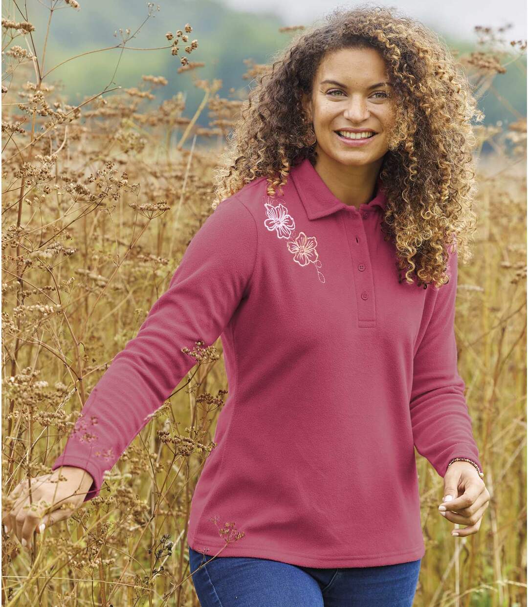 Pack of 2 Women's Embroidered Microfleece Pullovers - Pink White Atlas For Men