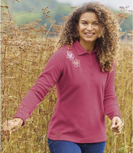 Pack of 2 Women's Embroidered Microfleece Sweaters - Pink White