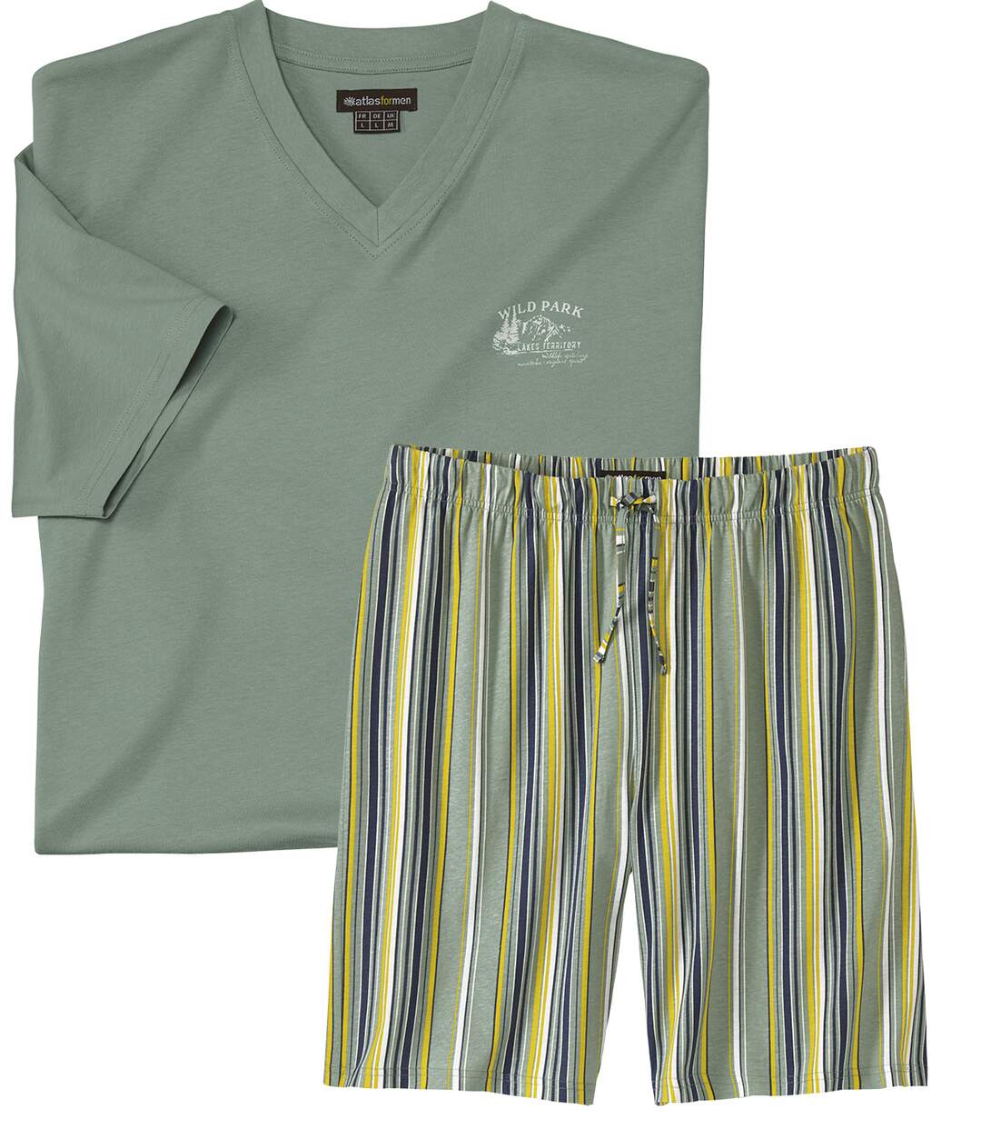 Men's Green Striped Pyjama Short Set-3