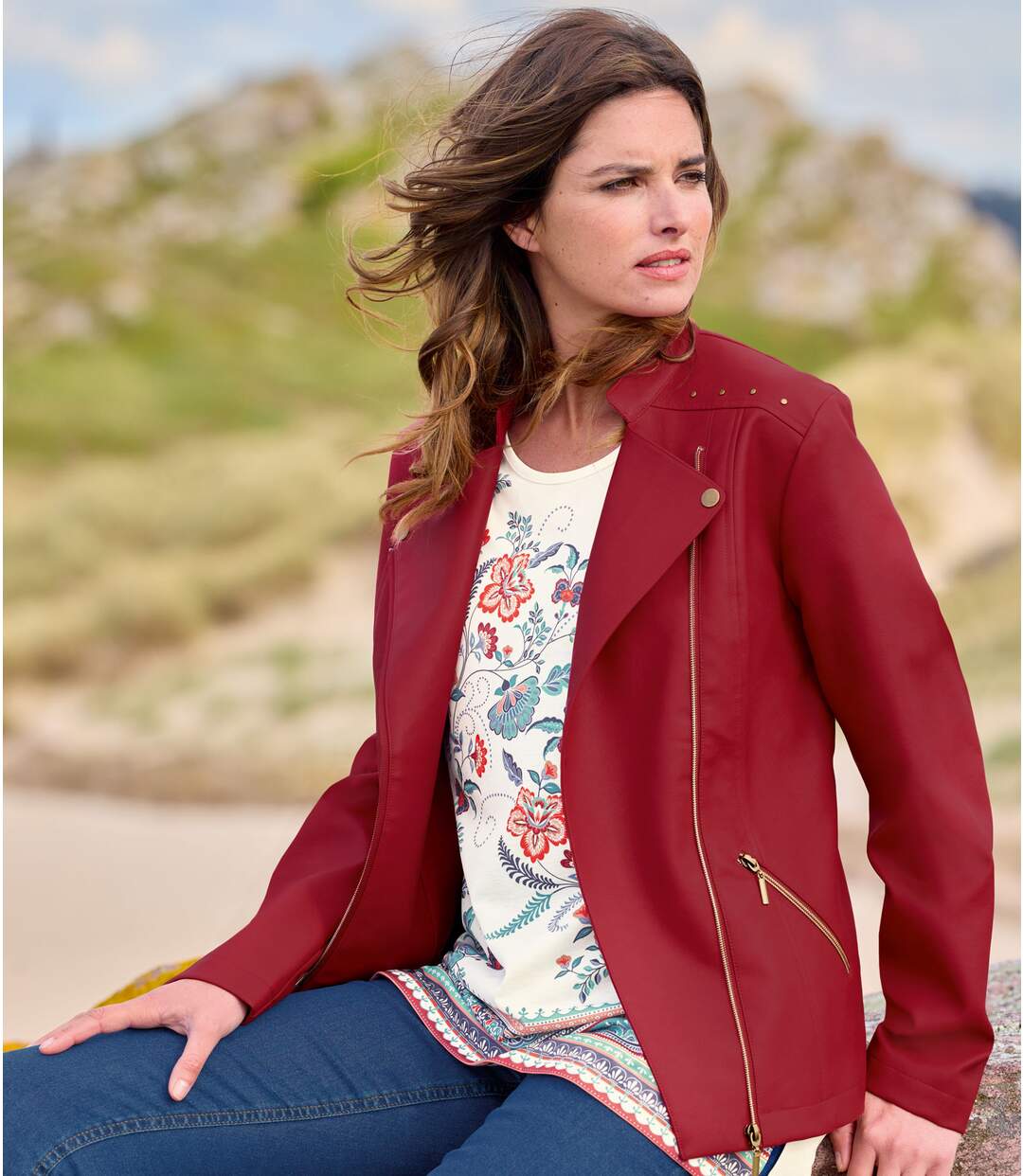 Women s Red Faux Leather Jacket Atlas For Men