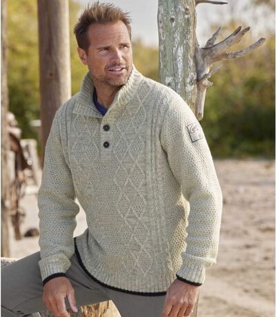 Pletený sveter so stojatým golierom na gombíky