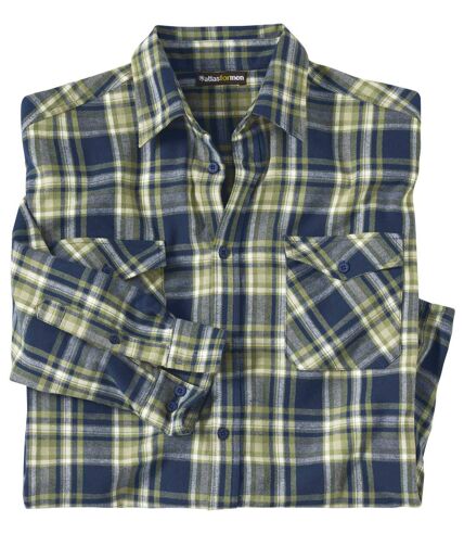 Men's Blue & Green Checked Flannel Shirt