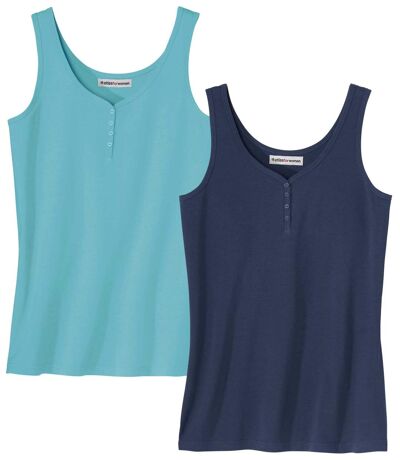 Pack of 2 Women's Tank Tops - Turquoise Navy