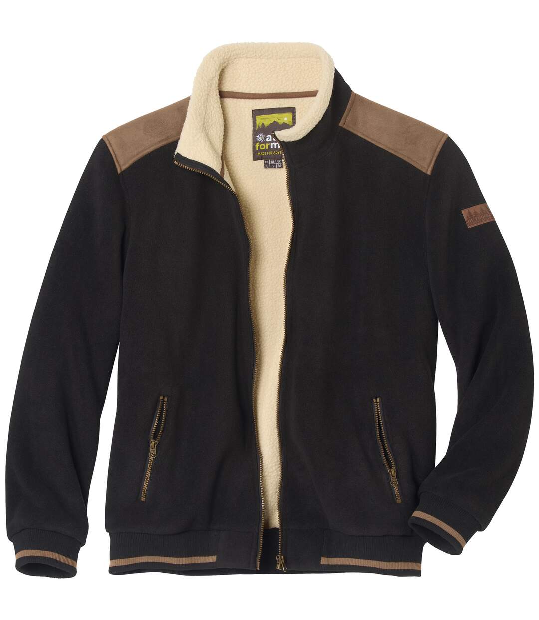 Men's Black Sherpa-Lined Fleece Jacket