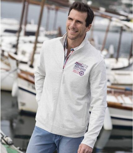 Men's Cream Brushed Fleece Zip-Up Jacket
