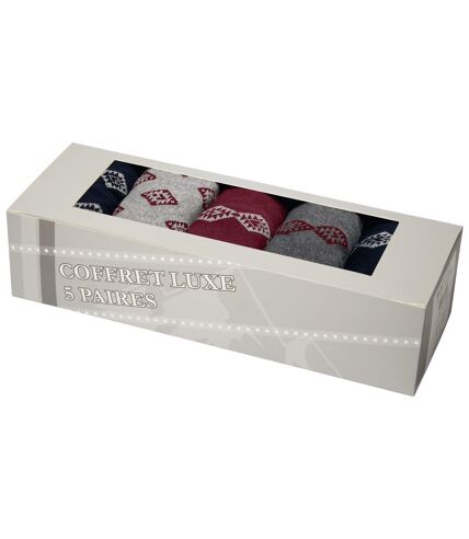 Pack of 5 Pairs of Men's Socks - Grey Burgundy Navy