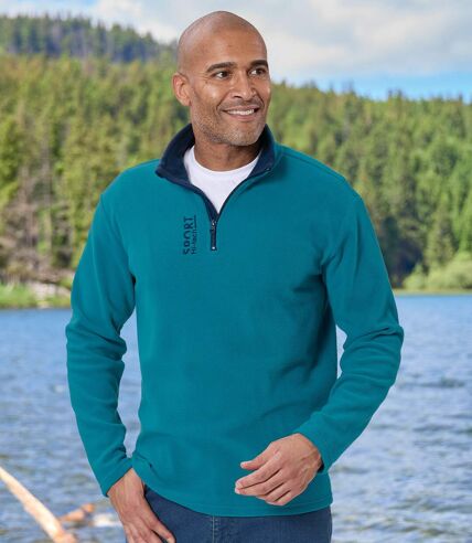 Pack of 2 Men's Microfleece Pullovers - Green Navy  