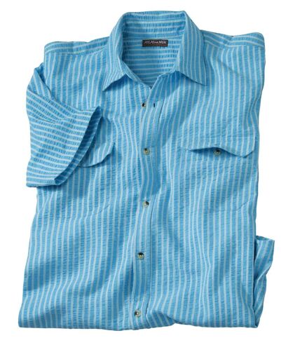 Men's Blue Waffle Cotton Striped Shirt