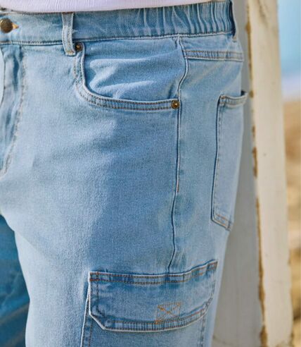 Men's Blue Stretchy Denim Cargo Shorts 