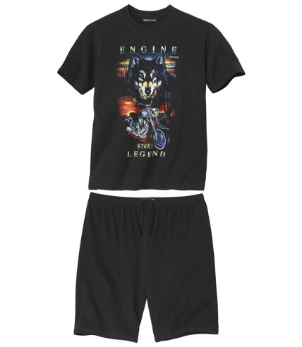 Wolf Print Pajama Short Set - Black