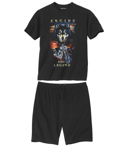 Wolf Print Pajama Short Set - Black