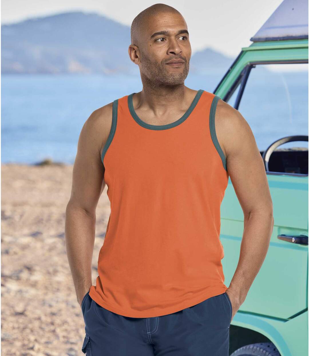 Pack of 3 Men's Beach Vests - Turquoise Green Orange Atlas For Men