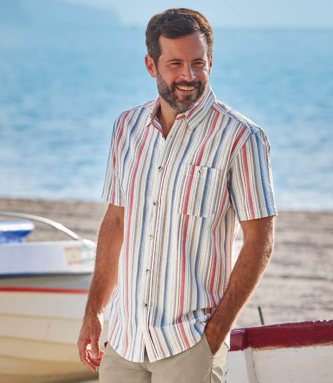 Men's White Striped Summer Shirt 