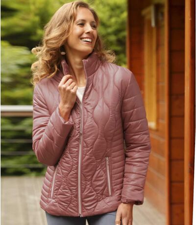 Women's Uniquely Quilted Pink Padded Jacket - Full Zip