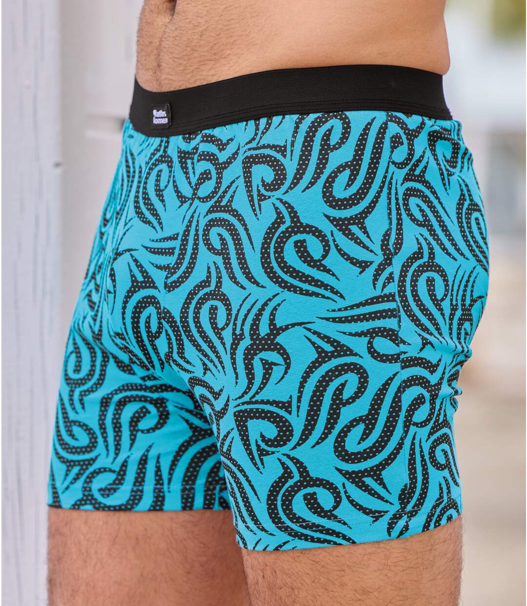 Pack of 2 Men's Stretch Boxer Shorts - Black Turquoise-3