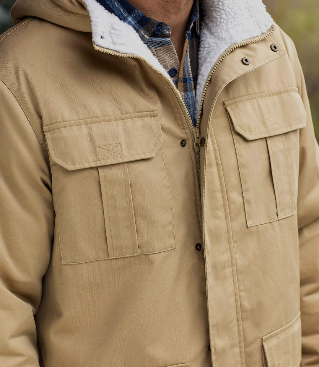 Men's Beige Hooded Parka - Water-Repellent-4