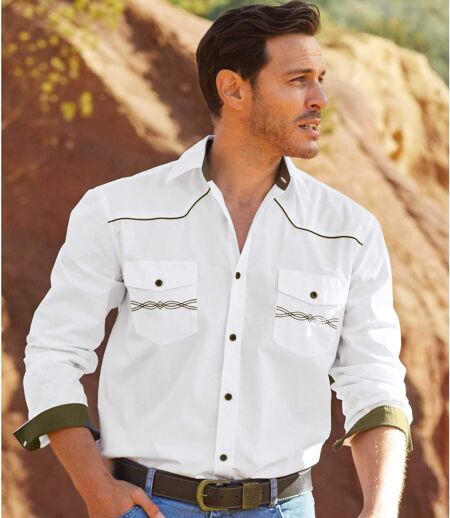 Men's White Western-Style Shirt