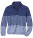 Blau melierter Strickpullover im Troyer-Stil