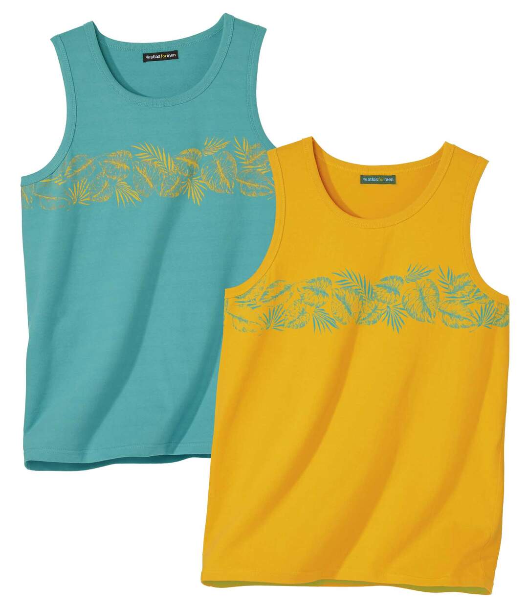 Pack of 2 Men's Tropical Tank Tops - Yellow Turquoise Atlas For Men