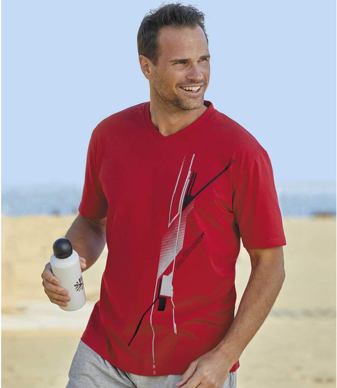 Pack of 6 Men's V-Neck Graphic Print T-Shirts - Red, Blue, White, Black-3