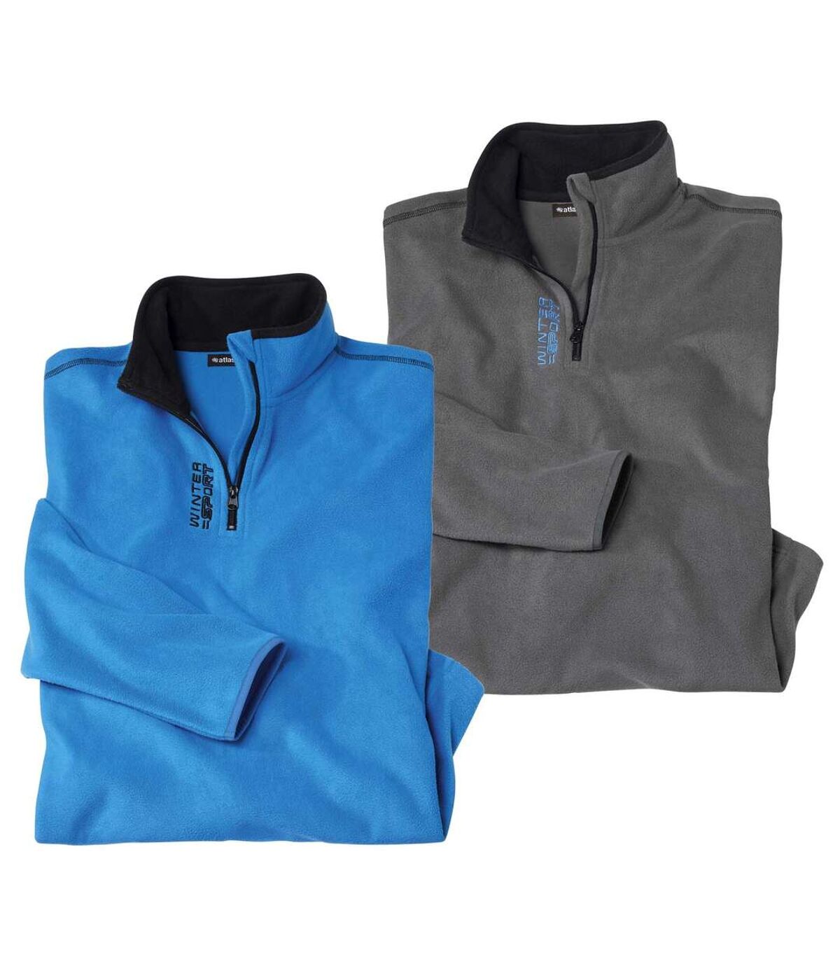 Pack of 2 Men's Half Zip Microfleece Sweaters - Grey Blue Atlas For Men