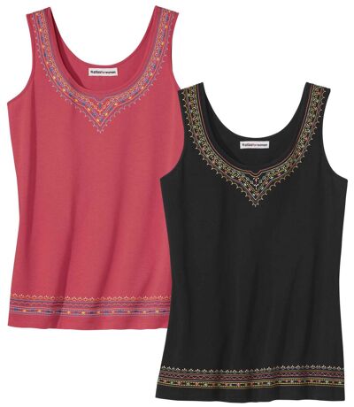 Pack of 2 Women's Tank Tops - Coral Black