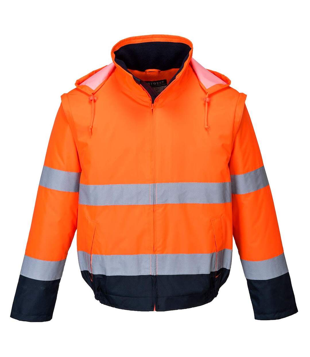 Mens c464 essential 2 in 1 lite hi-vis safety bomber jacket orange/navy Portwest