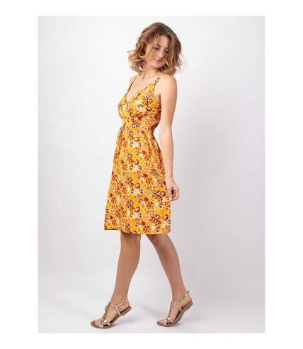 Robe femme bohème chic MOREA motif fleuri jaune Coton Du Monde