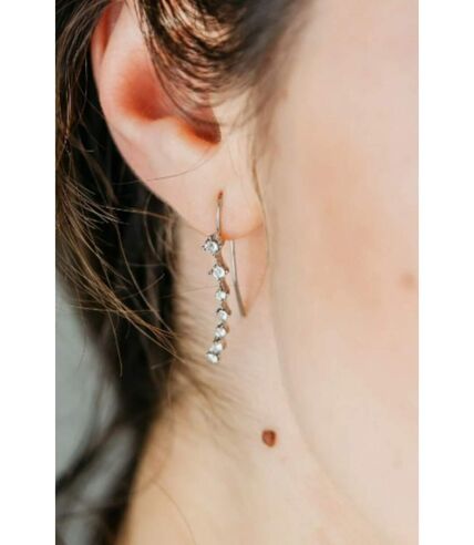 Long Silver Zircon Dangle Hook Drop Earrings