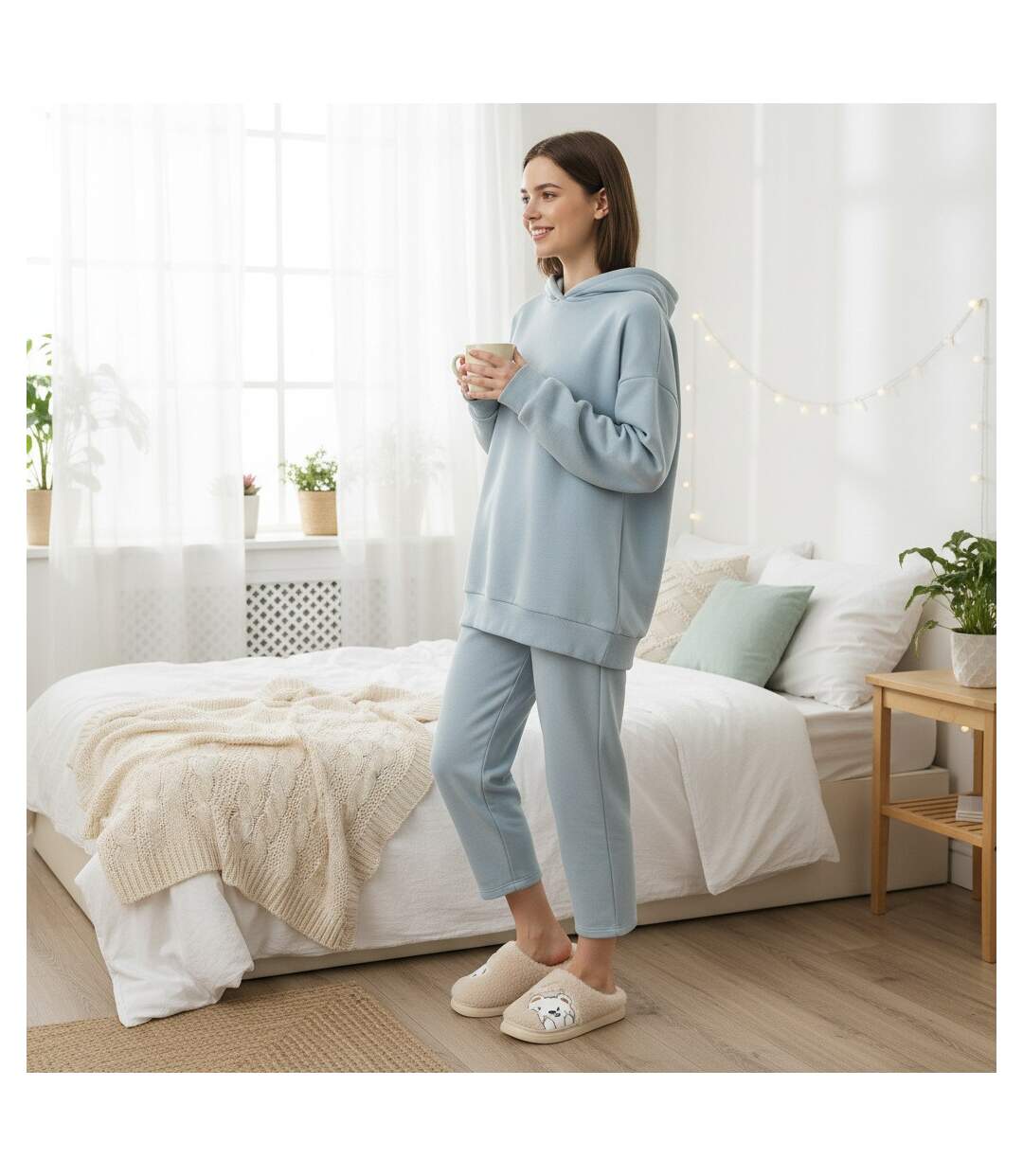 OZABI Pantoufles Ouvertes Femme, Fourrure Synthétique, Ours Brodé-5