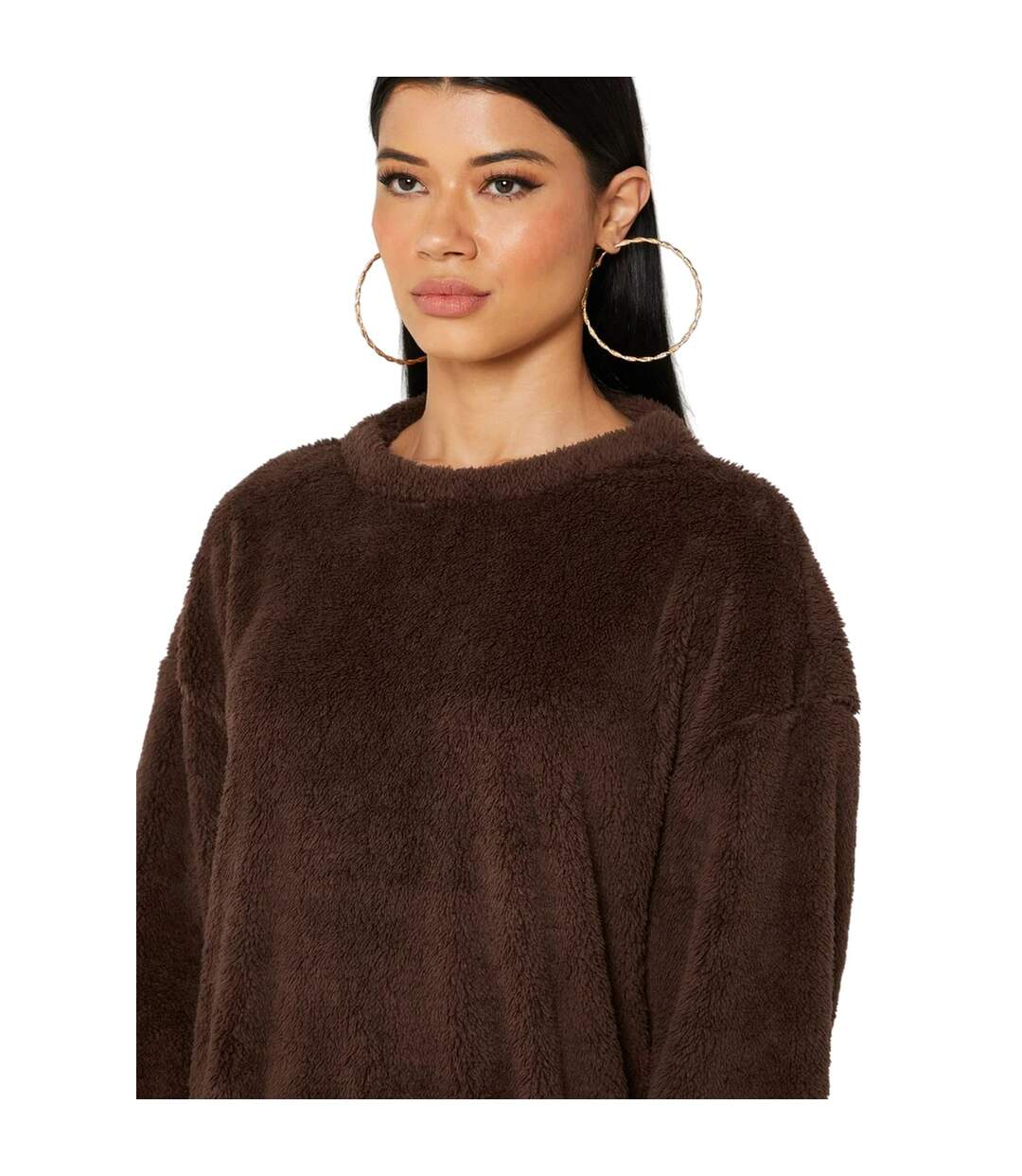 Womens/ladies Borg Jumper Dress Chocolate Missy Empire-4