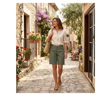 Short en lin Femme MAYFLOWER MIGUEL1 : la fraîcheur naturelle d'une coupe à longueur réglable