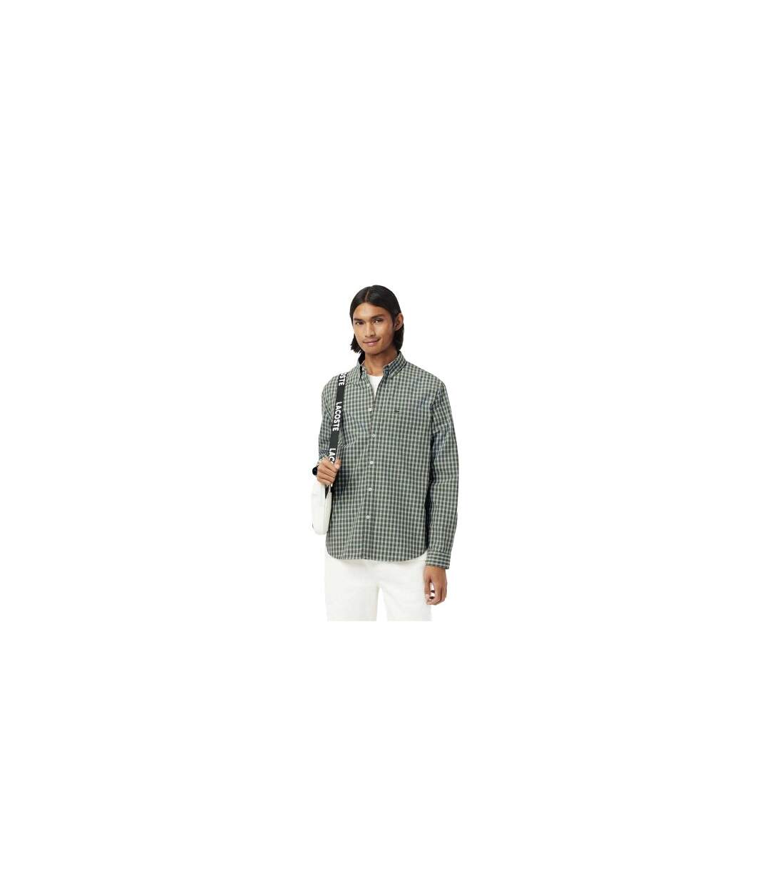 Mens Plaid Poplin Regular Shirt Khaki Lacoste-1