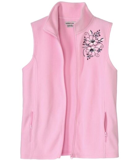 Women's Pink Embroidered Microfleece Gilet  