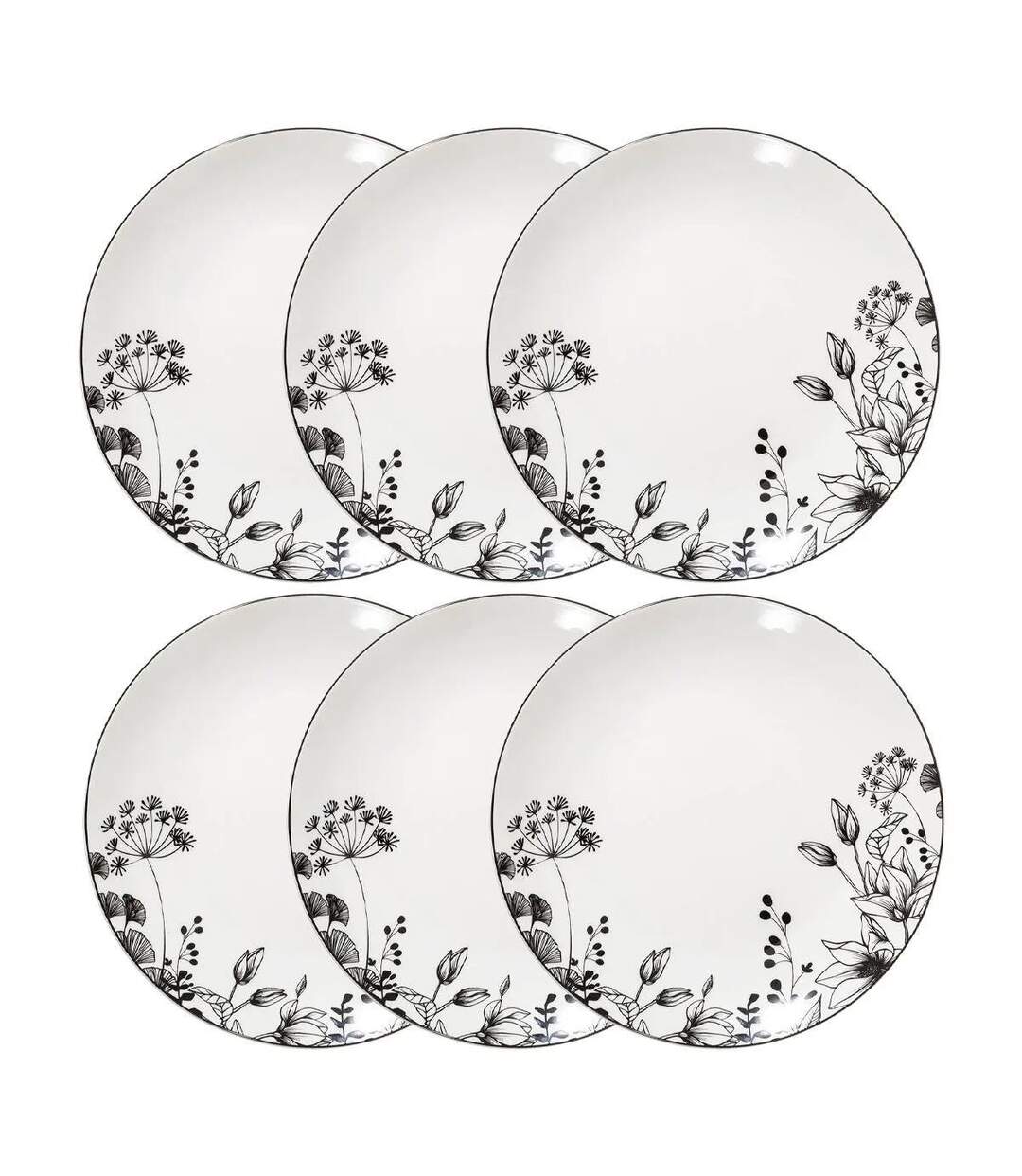 Lot de 6 Assiettes à Dessert White Floral 20cm Blanc-1