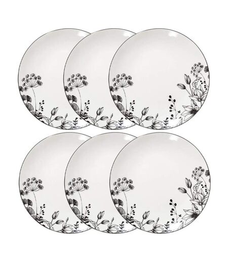 Lot de 6 Assiettes à Dessert White Floral 20cm Blanc