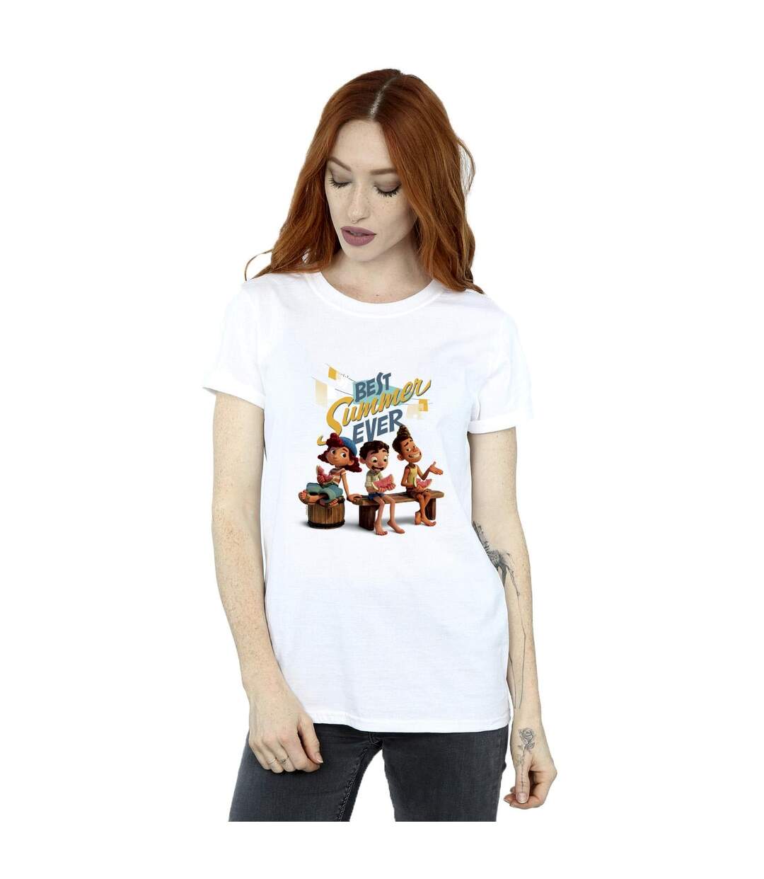 Disney Womens/Ladies Luca Best Summer Ever Cotton Boyfriend T-Shirt (Blanc) - UTBI30827-2
