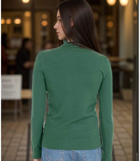 Pull femme manches longues - Col roulé - Couleur vert