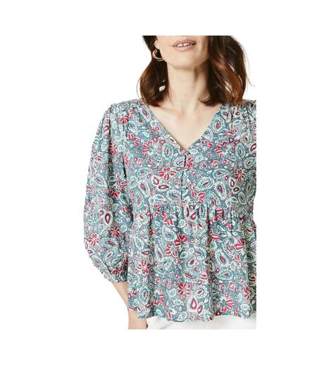 Maine Womens/Ladies Paisley Button Front Long-Sleeved Blouse (Blue) - UTDH5918