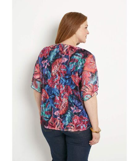 T-shirt court col V dentelle imprimée