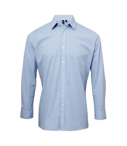 Premier Mens Microcheck Long Sleeve Shirt (Light Blue/White)