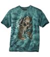 Men's Green Tie-Dye T-Shirt with Panther Print Atlas For Men