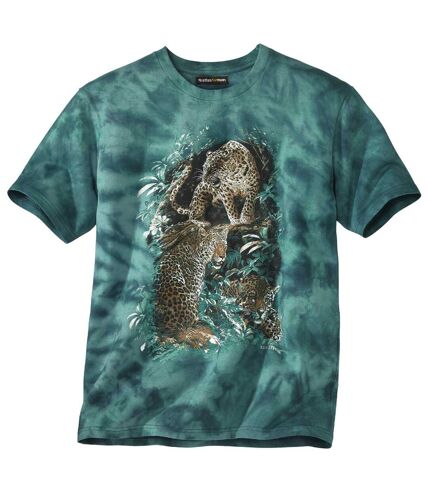 Men's Green Tie-Dye T-Shirt with Panther Print