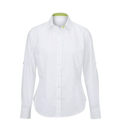 Alexandra Womens/Ladies Roll Sleeve Hospitality Work Shirt (White/ Lime)