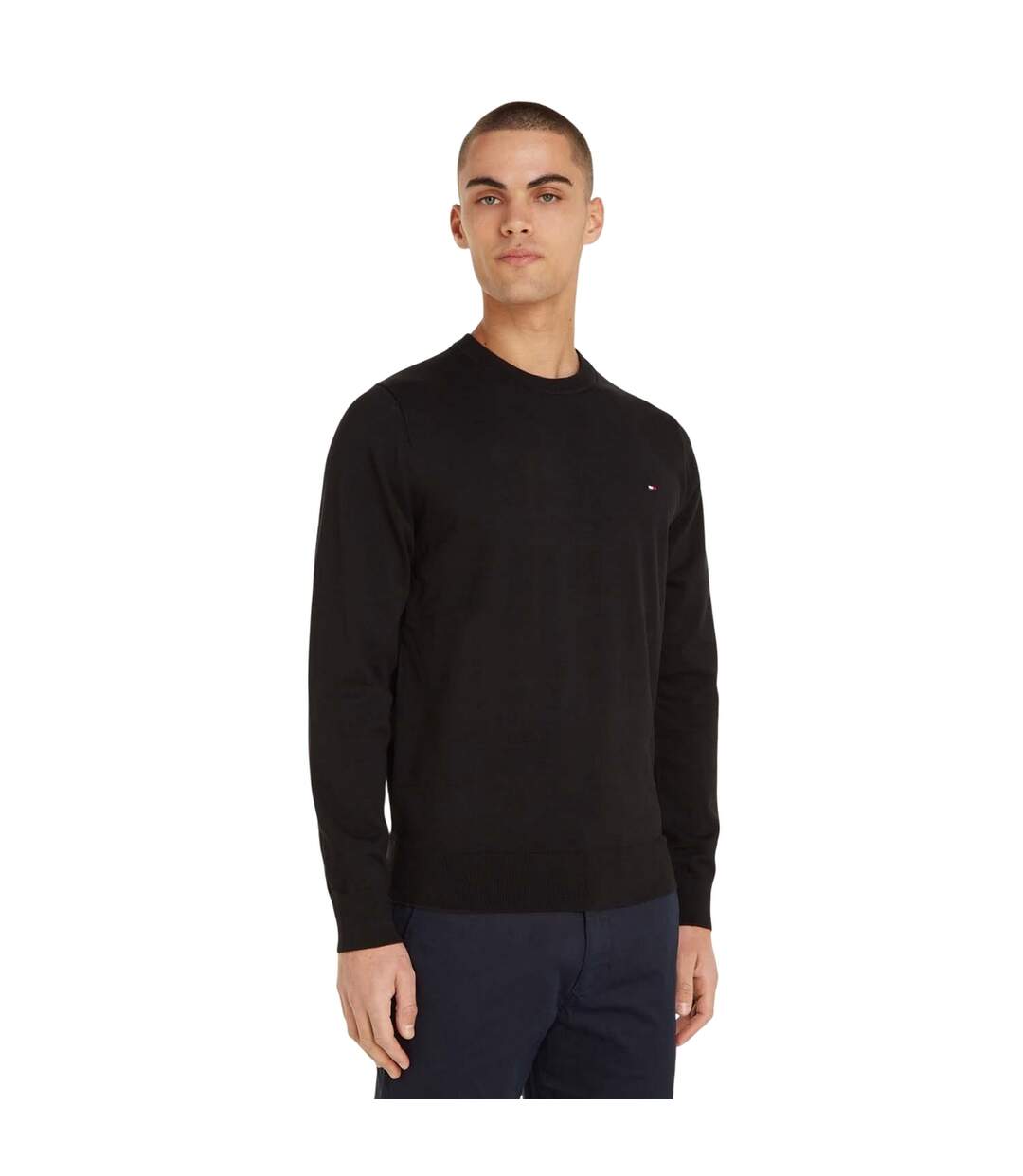 Mens 1985 Cotton Crew Neck Sweater Top Black Tommy Hilfiger-1