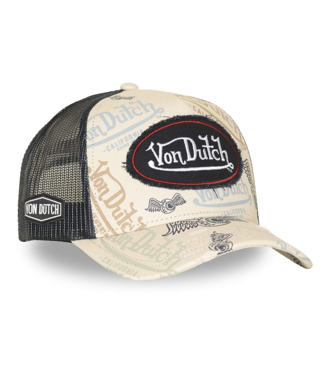 Casquette trucker imprimée avec filet et effet usé avec écusson Cafe Vondutch-4