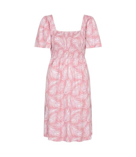 Womens/ladies Hydra Palm Leaf Shirred Dress Pink Mountain Warehouse