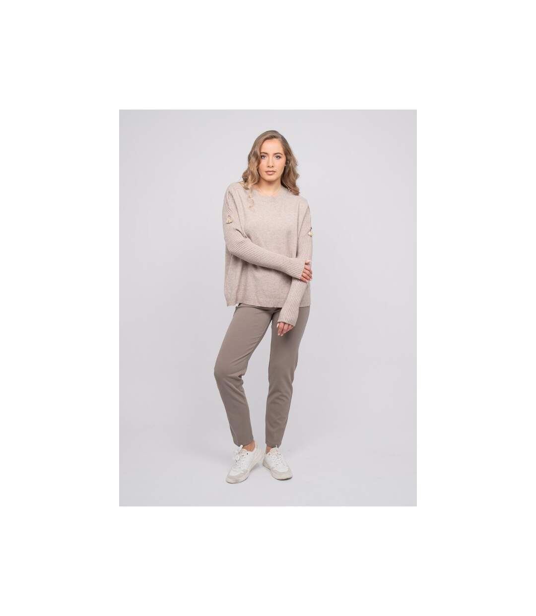 Pull maille manches côtelées et boutons dorés KANDYCE - Dona X Lisa-4