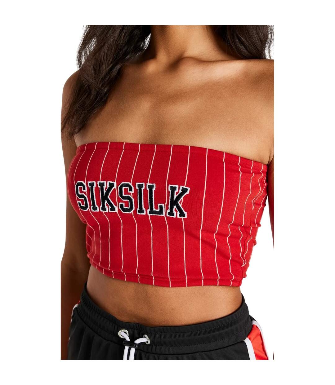 Womens/ladies Pinstripe Bandeau Crop Top Red SikSilk-2