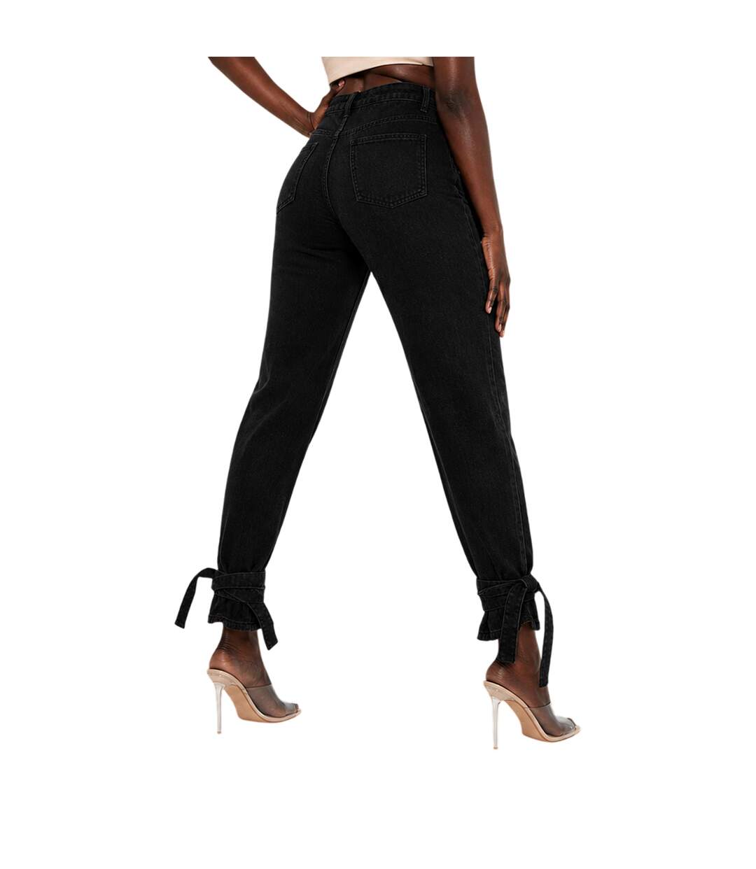 Womens/ladies Denim Tie Up Relaxed Fit Jeans Black Missy Empire-2